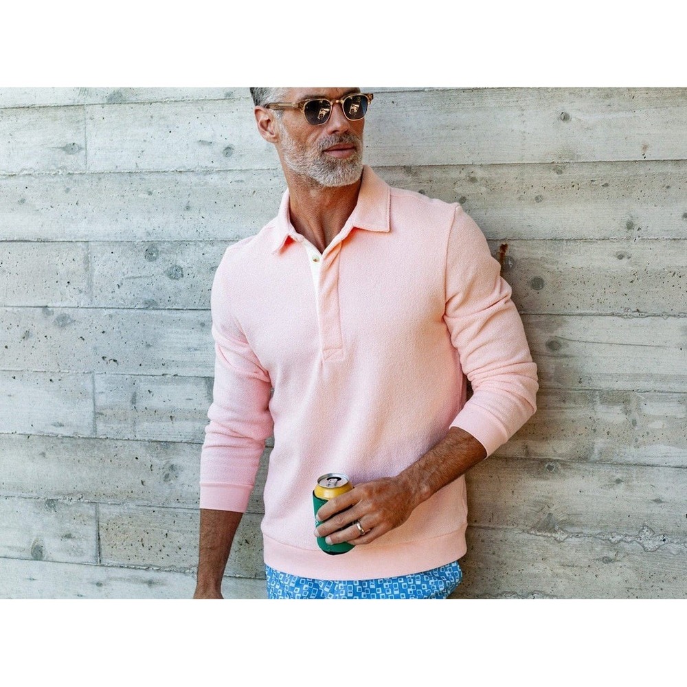 NWT Criquet Collared Sweatshirt Mens L Light Pink Rugby Polo Kangaroo Pocket